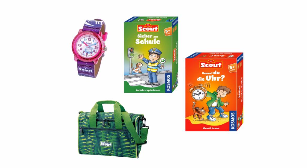 ein tolles Schulstart-Paket mit vier praktischen und spielerischen Begleitern – von der Sporttasche über Lernspiele